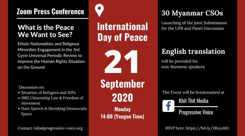 On International Day of Peace CSOs Urge Myanmar to Uphold its Human Rights Obligations Ahead of the Universal Periodic Review, Calls for Ceasefire